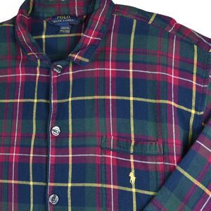 POLO RALPH LAUREN Pajama Shirt Mens  XL Flannel Plaid Button Up Cotton Navy
